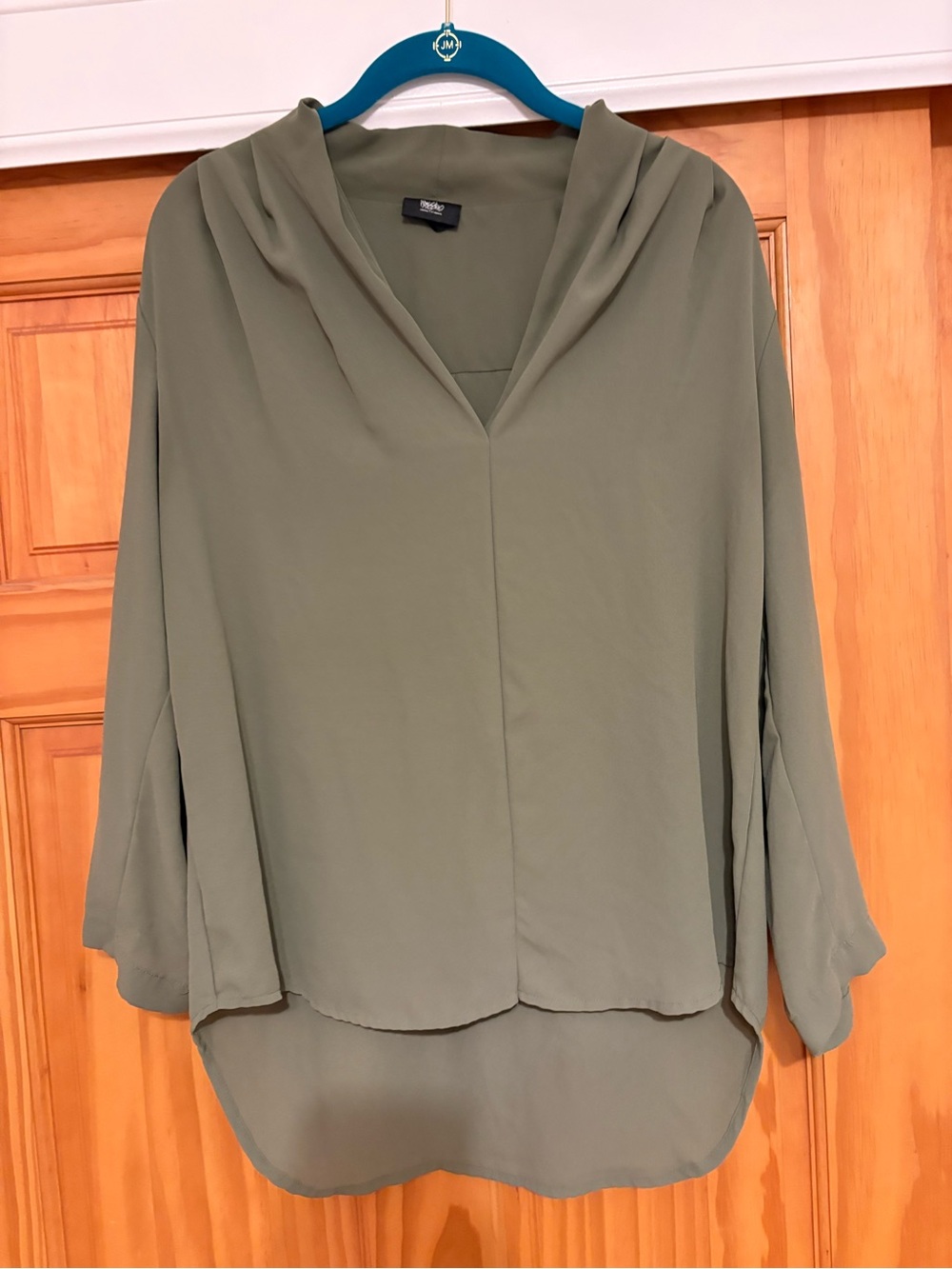 Olive Green Draped V-Neck Blouse